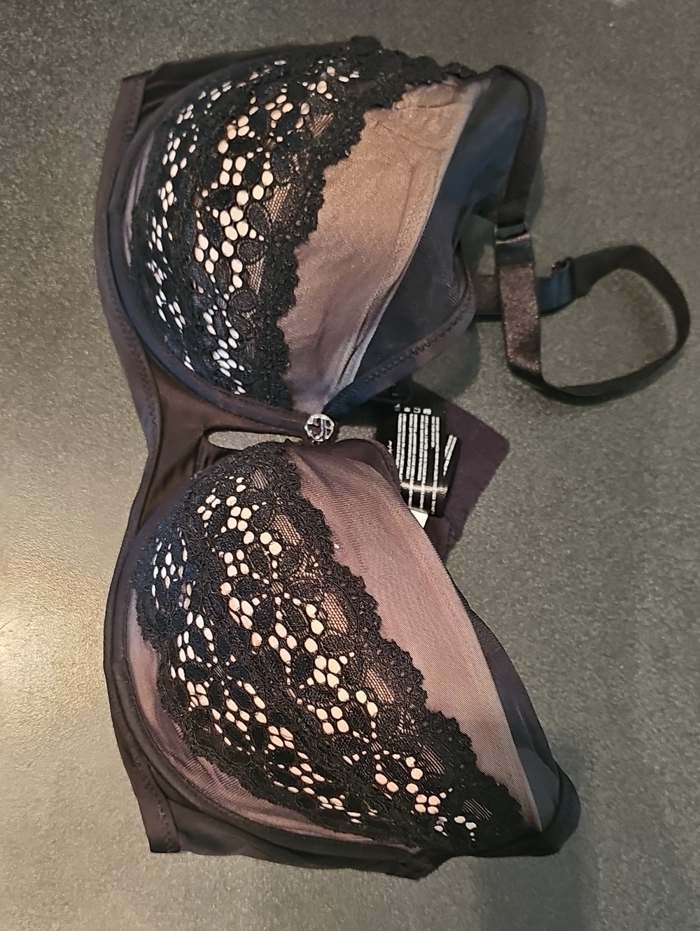 Ashley Graham Lace Trim Underwire Bra in Black and Nude
